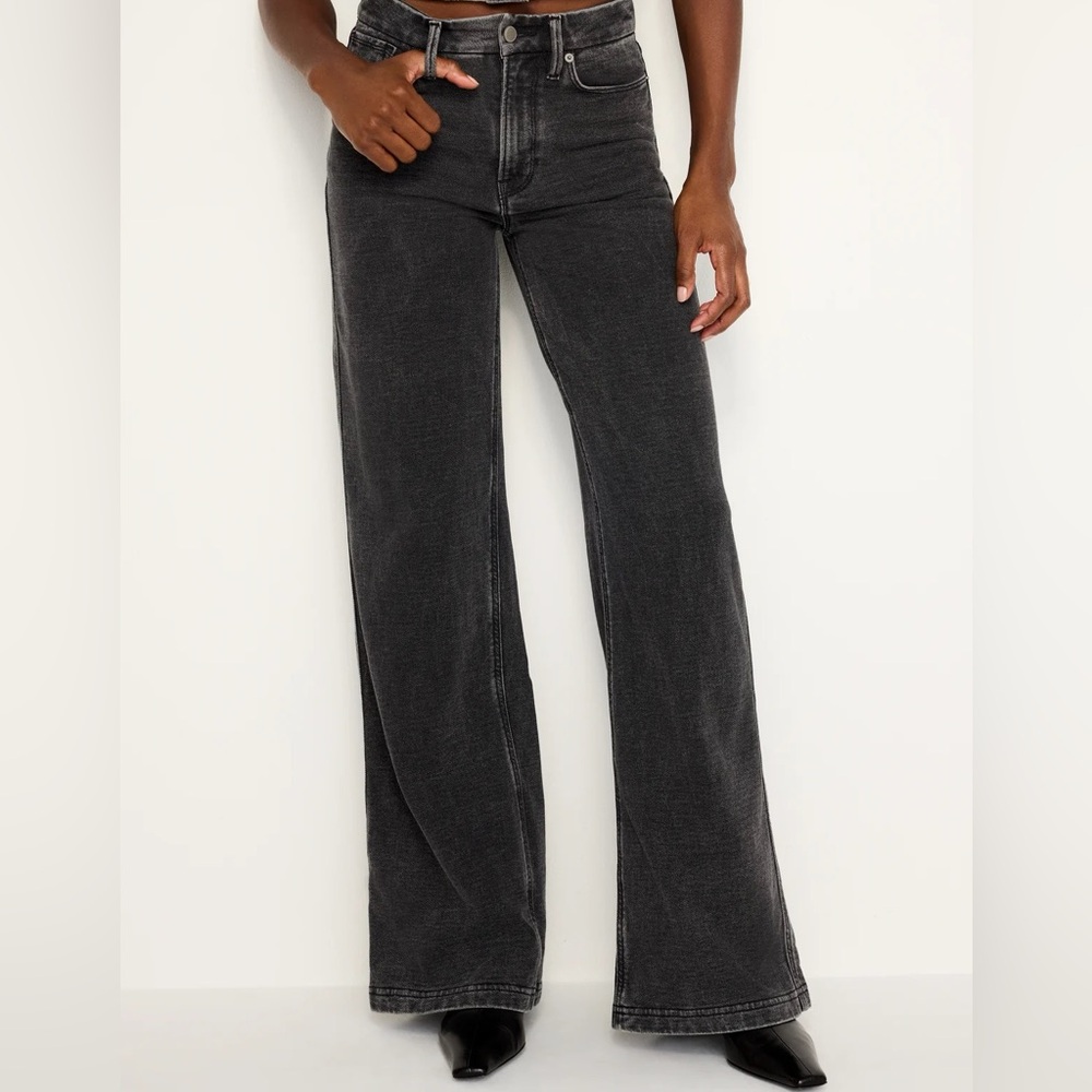 Good American Jeanius Good Skate Sweatpants 14 black Wide-Leg Jeans nwt